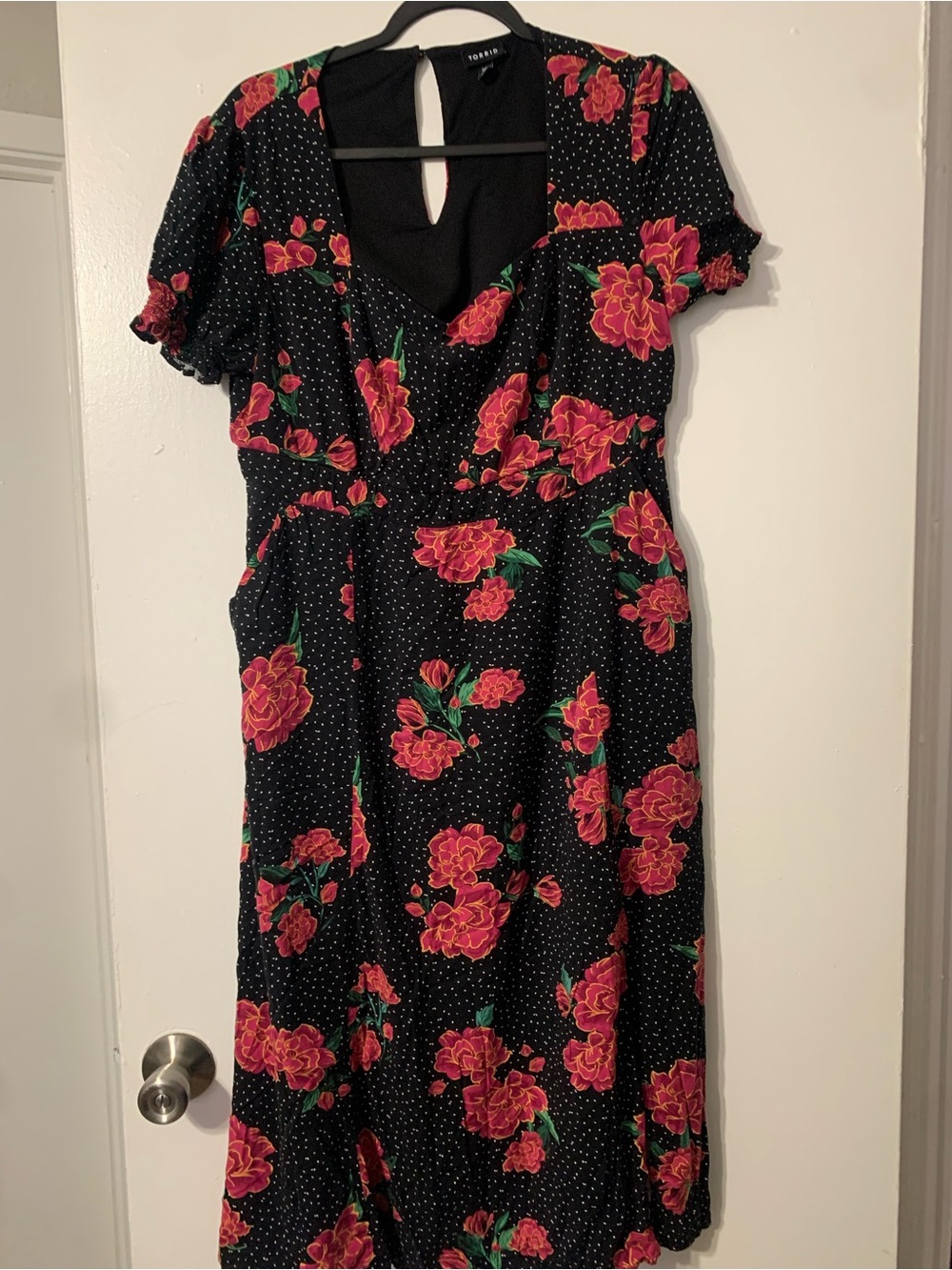 torrid Black Midi Dress with Red Floral Print